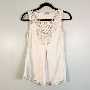 Elena Baldi linen sleeveless blouse with lace detailing size woman’s small
